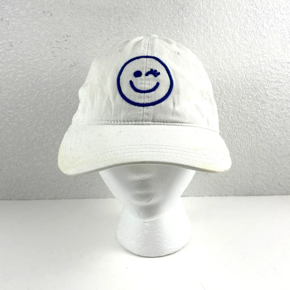 Aerie Baseball Hat Women OS White Winking Smiley Face Embroidered Cap Streetwear